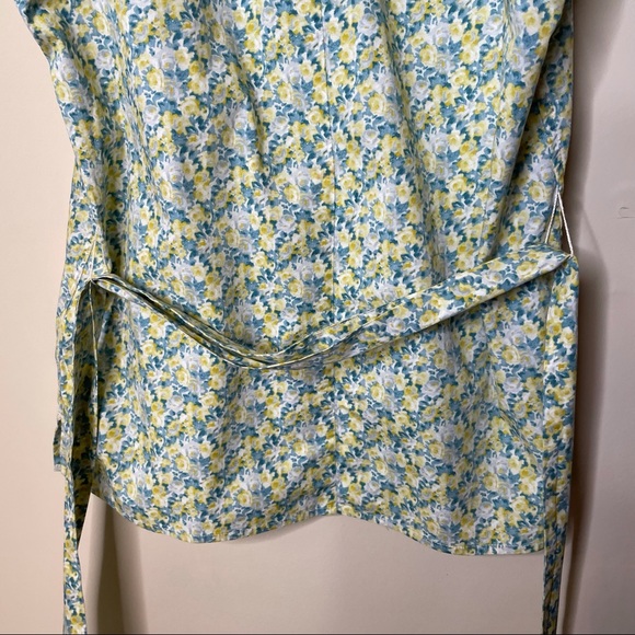 Talbots Stretch Yellow Green Floral Tie Waist Sleeveless Top - Picture 5 of 7